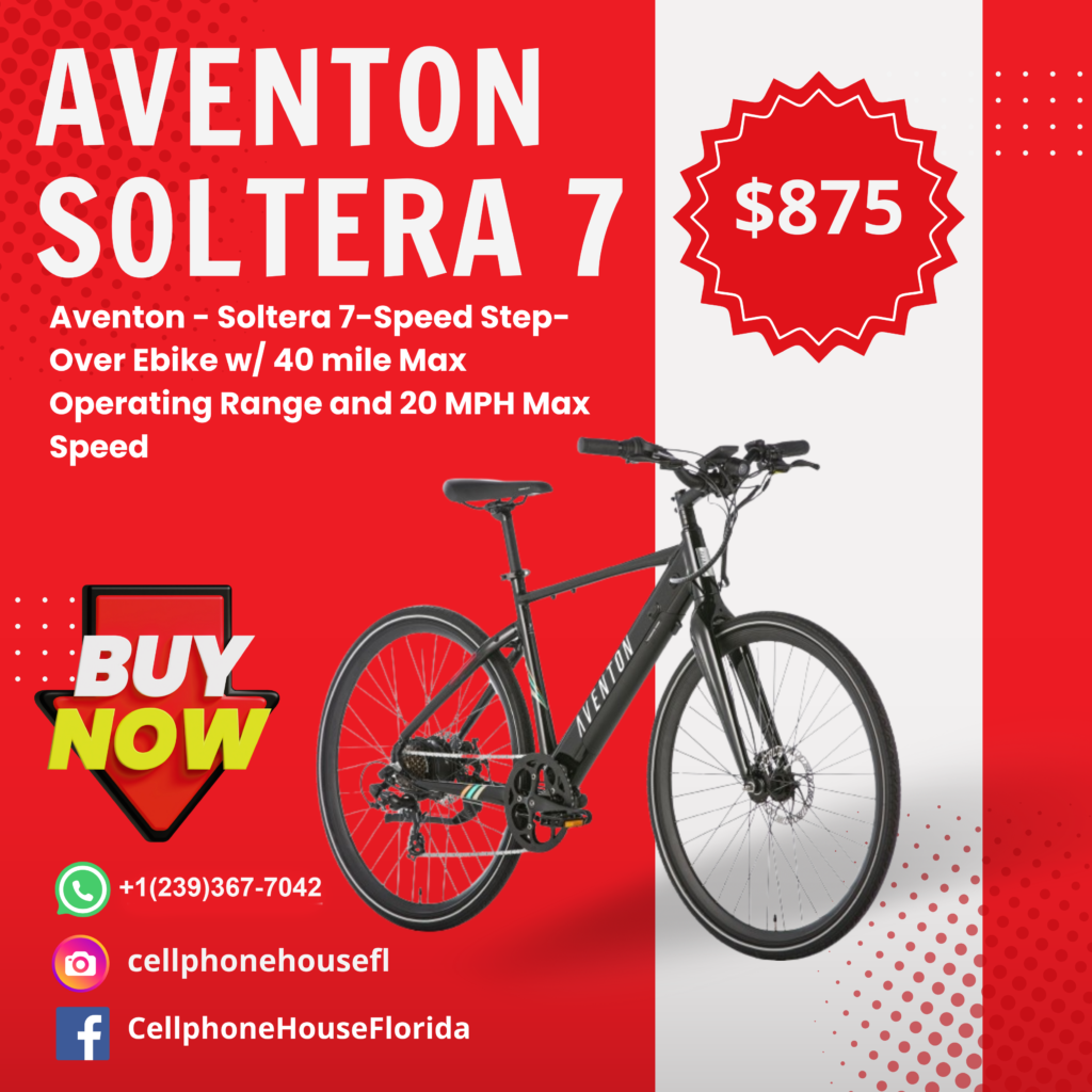 Aventon-Soltera-bicicleta eléctrica de 7 velocidades con rango de funcionamiento máximo de 40 millas y velocidad máxima de 20 MPH regular Onyx Black